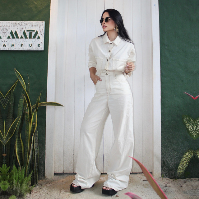 Conjunto Calça Wide Leg E Camisa Moda Pantalona Oversized