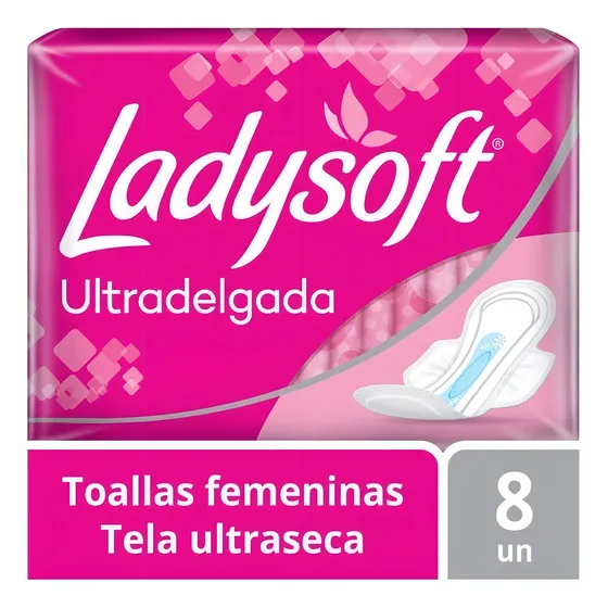 Ladysoft Toallas Femeninas Ultradelgada Con Alas 8 Unidades