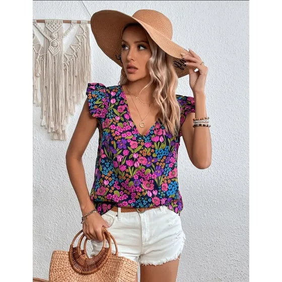 Camisa Blusa Dama Con Estampado Floral