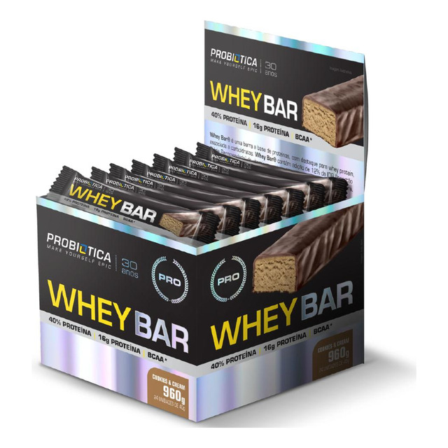 Whey Bar 24 Unidades Probiótica Sabor Cookies & Cream Whey Bar 24 Unidades Probiótica Sabor Cookies & Cream