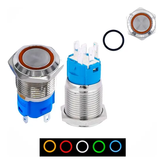 Push Button Metal Iluminado 12v-24v 5a 16mm 125v Impermeable