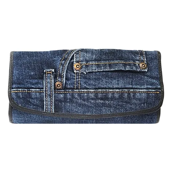 Up-cycling Blue Denim Tri-fold Large Capacity Long Hfmqv