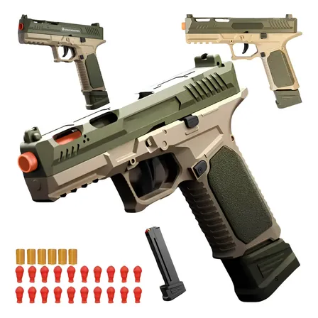 Pistola Arma Automática Brinquedo Lança Bullet Ejeta Capsula Verde Militar