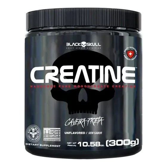 Creatina monohidratada pura Black Skull Pura 300g - 100% Monoidratada em pó Sem sabor x 300g