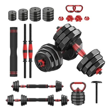 Kit Halteres Anilhas Ajustável 40kg Kettlebell Barbell Preto