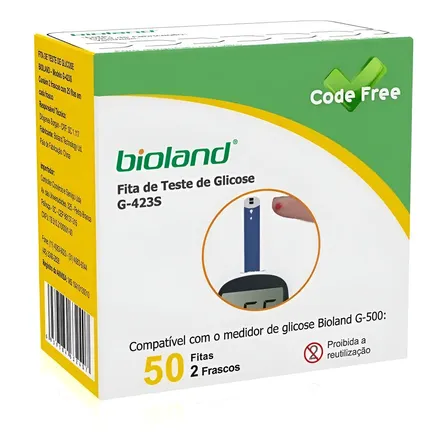 Fita Para Teste De Glicose Code Free G-423s Bioland Com 50 Un Cor Fita Glicose
