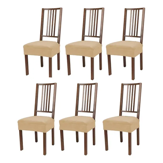 Fundas Asiento Silla Elastizadas 100%poliester Pack X6 Calid Color Arena Diseño De La Tela Liso