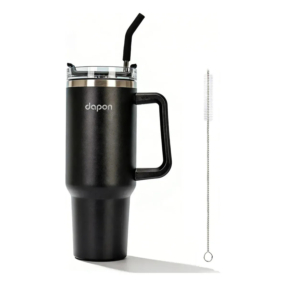 Copo Térmico Dapon 1200ml Inox Com Canudo Tampa Vedada Quente E Frio Cor Preto