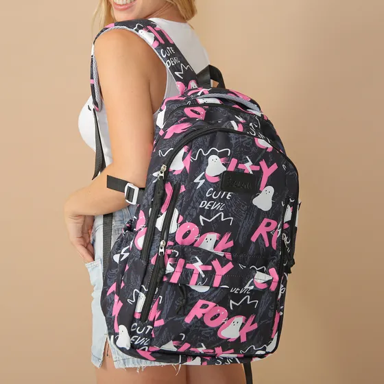 Mochila Grande Reforzada Estampada Con Cierre Y Bolsillos