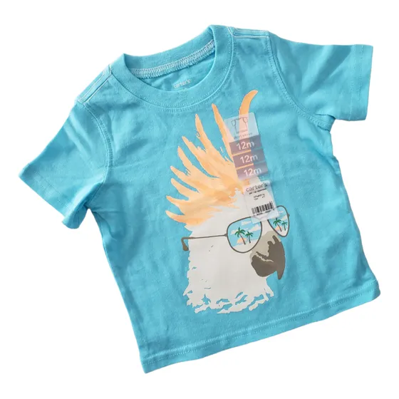 Remera Manga Corta Bebe Carters Celeste Gallo