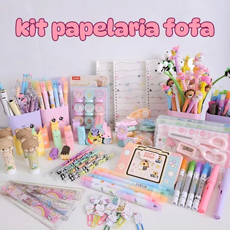 Kit Papelaria Fofa Kawaii 20 Itens Presente Criativo Menina