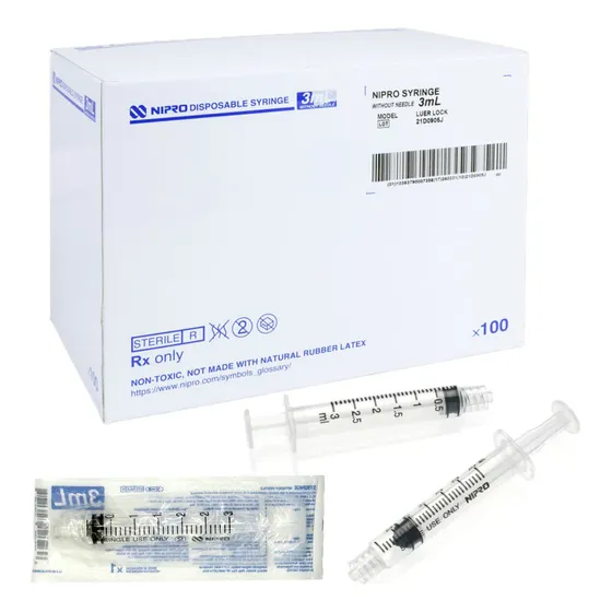 100 Jeringas De Plástico 3 Ml Sin Aguja Grado Médico Nipro