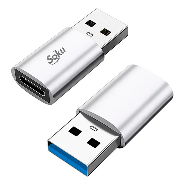 Adaptador Usb 3.0 Tipo C Hembra A Usb Macho Veloz 10 Gbps Plateado