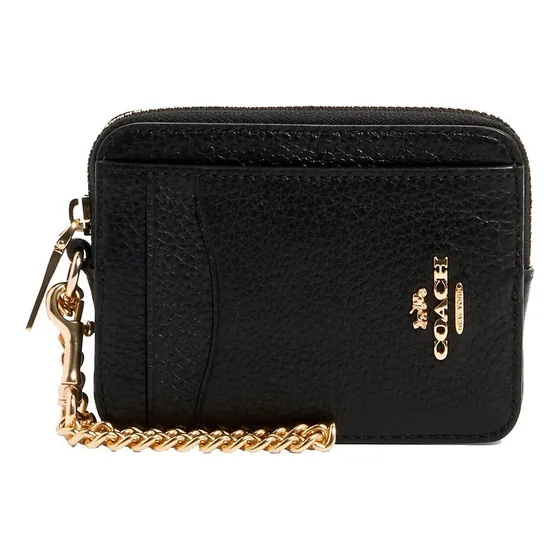 Coach Zip Card Case Monedero De De Cuero Color Negro