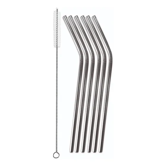 Set 6 Pitillos Acero Inoxidable C/ Cepillo Limpiador Ghidini
