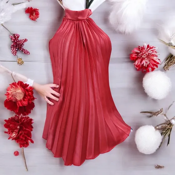 Blusa Roja Plisada Dama Talla 10-12