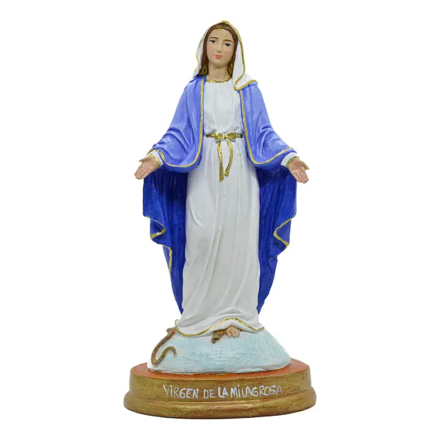 Virgen De La Milagrosa Figura Religiosa Pintada A Mano 22 Cm
