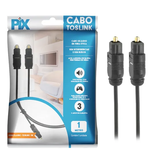 Cabo Óptico Digital De Áudio Com 1 Metro Toslink Chipsce Pix