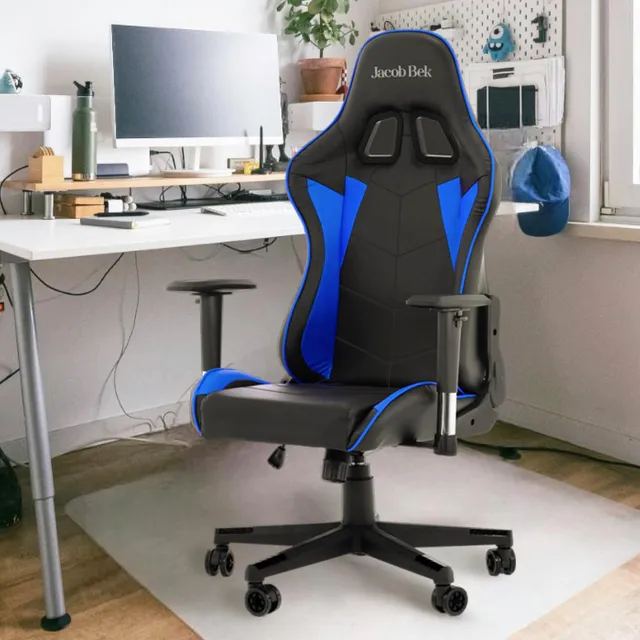 FOH GH091 Gaming Silla de Escritorio Reclinable Brazos Ajustable Soporte Lumbar y Respaldo silla gamer ergonomica Silla de Ordenador Giratoria con Reposacabeza Apoyo y Cojín Lumbar Azul