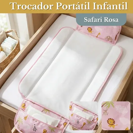 Trocador De Fralda Impermeável Dobrável Lindas Estampas Safári Rosa