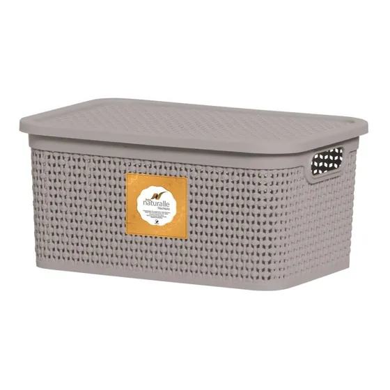 Caja de ratán natural Rischioto de 15 litros con tapa lisa, color arena