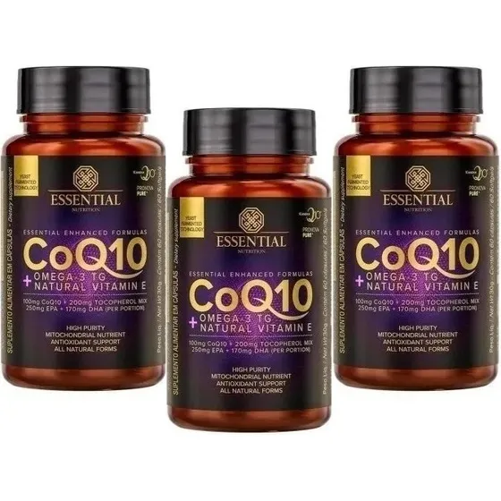 Kit 3x Coq 10 Ômega 3 Tg Essential (coenzima Q10) 60 Caps Sabor Natural