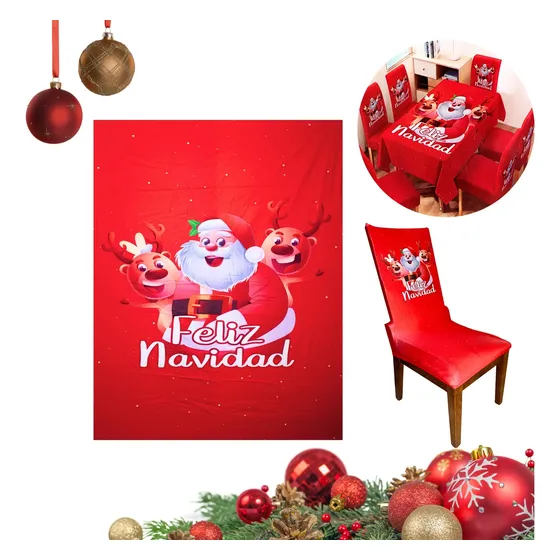 Mantel Navideño 1.4 M X 1.8 M Con 6 Fundas De Sillas Diseños