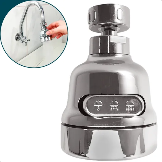 Bico Adaptador De Torneira Ponteira Gourmet Arejador ABS Cromado Flexível Chuveirinho 3 Jato Regulável 360 Graus Bocal Pia Cozinha Dona D.cor