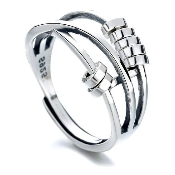 Anillo Giratorio De Plata Retro S925 Para Aliviar La Ansieda