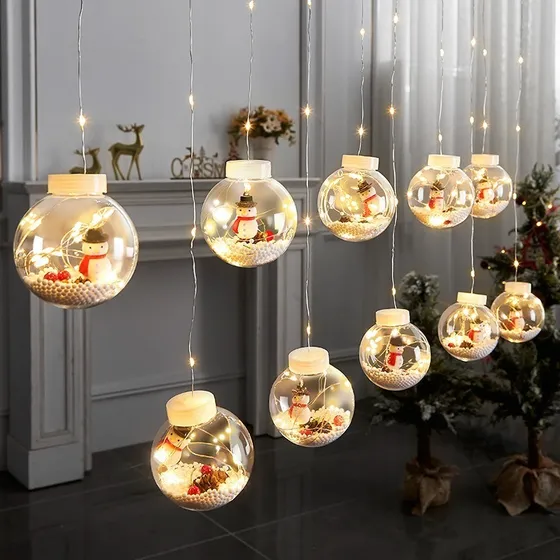 * Serie De Luces Navideña En Forma De Esfera Con Santa Nieve