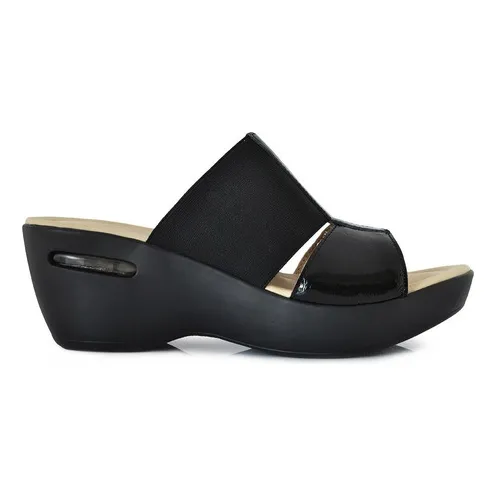 Sandalia Mujer Taco Zueco Briganti Zapato Negro Charol 48016