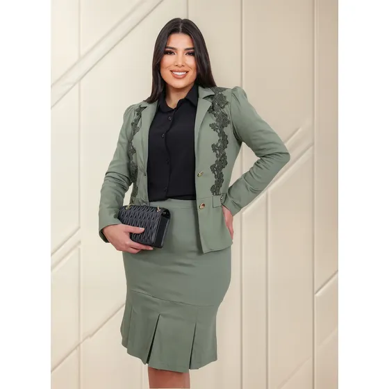 Conjunto Saia E Blazer Bordado Joyaly Moda Evangelica