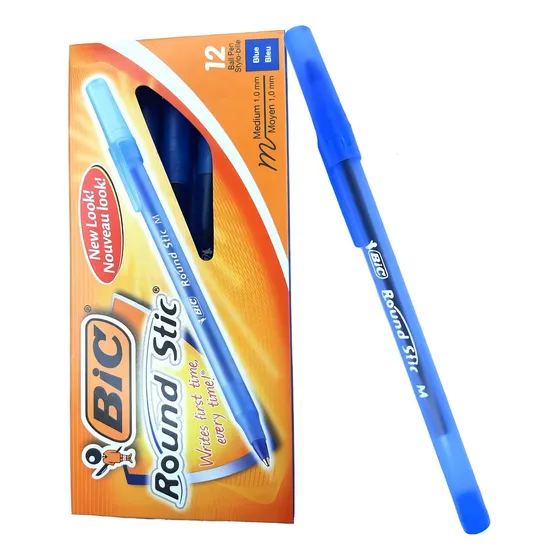 Boligrafo Lapicera Bic Round Stic Caja X 12 Unidades Azul Tinta Azul Escolar Universidad Escritura