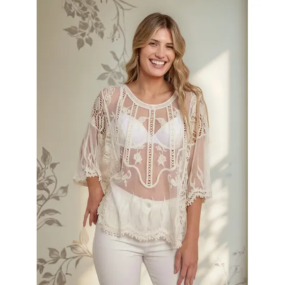 Camisola De Mujer Tull Bordado Arizona Black&white Guch5079
