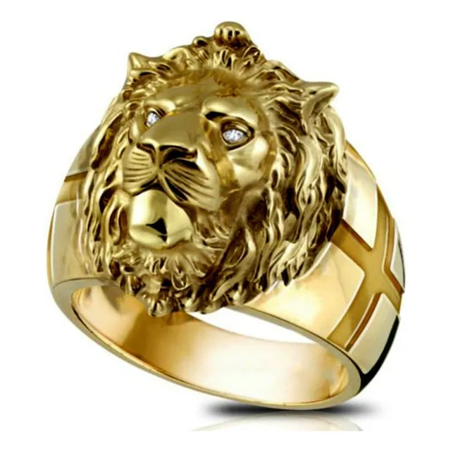 Rx Punk Personality Lion Head Ring Hombre Oro Rosa Blanco