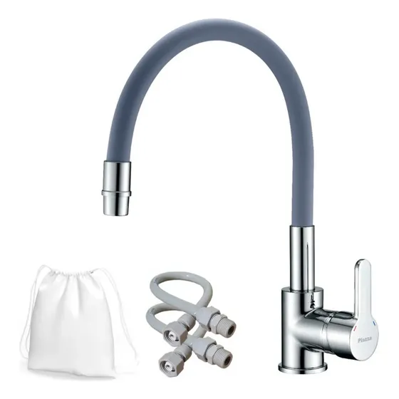Grifo De Cocina Monocromando Piazza Gris Cromado Flexible