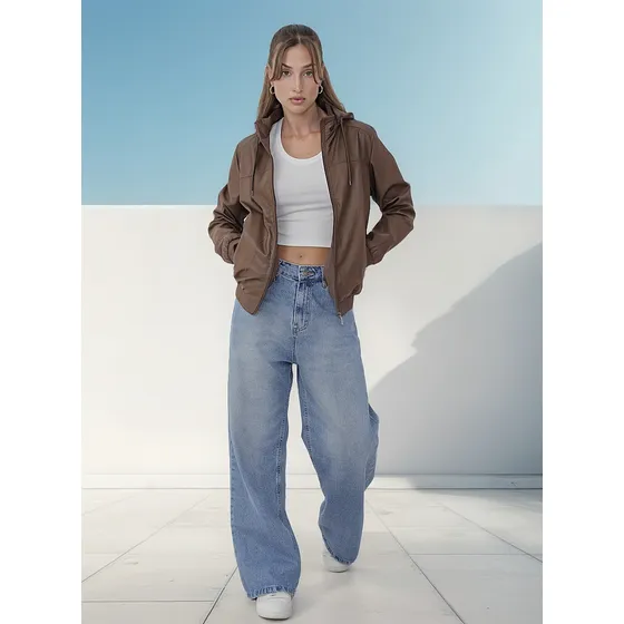 Campera Mujer Bordo Eco Cuero Rompeviento Estilo Quer