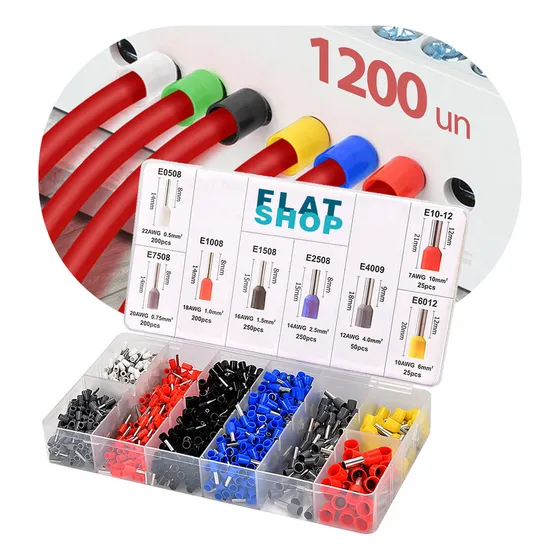 1200 Terminais Elétricos Tubular Ilhós Pre Isolado Para Fio Estojo 8 Modelos Diferentes Flatshop Fs00153