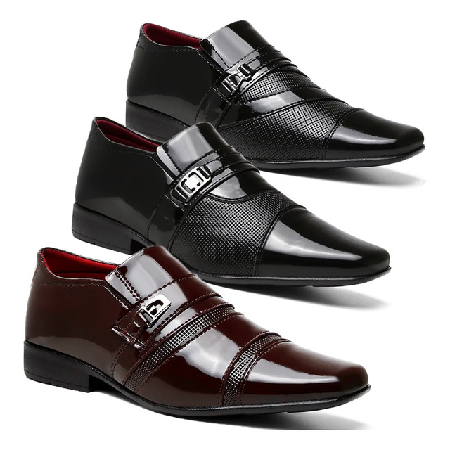 Kit 3 Pares De Sapato Verniz Social Masculino *frete Grátis*