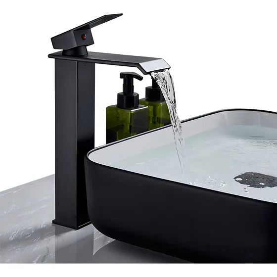 Grifería de baño Y-215 30cm Yesop Acero Inoxidable Grifo De Baño Con 2 Mangueras grifo De Baño De Un Solo Orificio Llave Mezcladora Monomando Color Negro y Acabado Mate