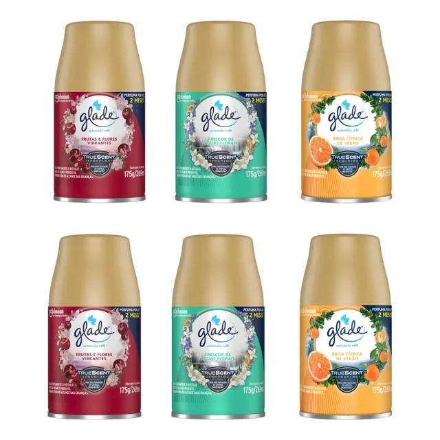 6 Glade Refil Automatic 269ml (brisa Cítrica/ Frutas/ Águas)