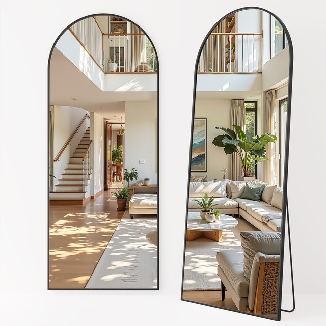 Espelho 175x62 Moldura Metal Janela Corpo Inteiro Parede Preto