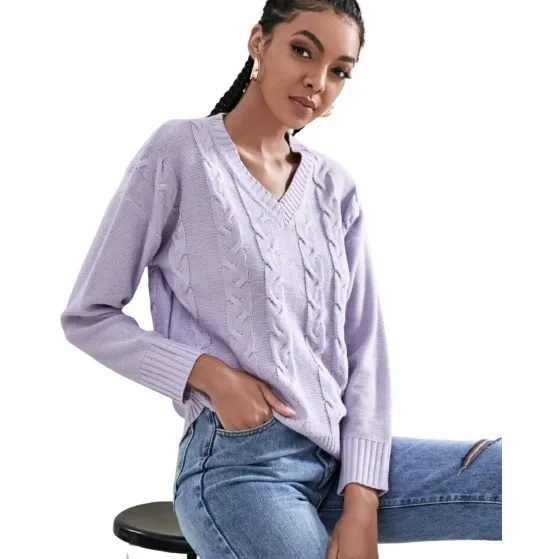 Suéter Tejido Lila Morado Cuello V