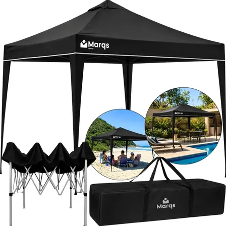 Tenda Gazebo Sanfonada Articulada Desmontável 3x3 Metros Marqs Home Impermeável Estrutura Aço Leve E Reforçada Proteção Solar Uv Chuva Vento Barraca Camping Praia Eventos Feira Carro Preto