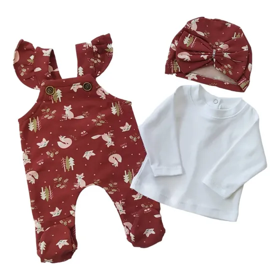 Conjunto Trio Para Bebe Turbante-jardinero / Gorrito