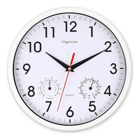 Reloj De Pared Decorativo Con Temperatura Y Humedad Blanco 2