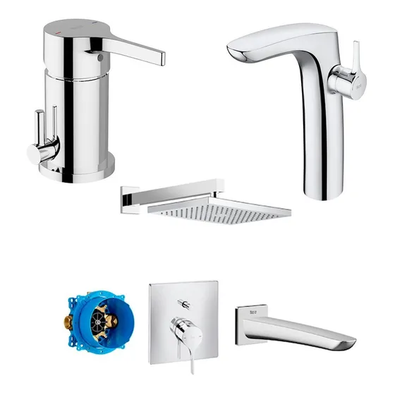 Combo Grifería Roca Iconia Lavatorio Alto Bidet Ducha Trans