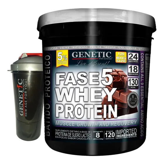 120 Servs Masa Muscular F5 Whey Protein Vaso Smart Genetic