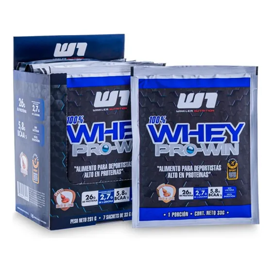 7 Sachets Proteína Whey Pro Win 33 Grs. Winkler Nutrition Sabor Dulce de leche