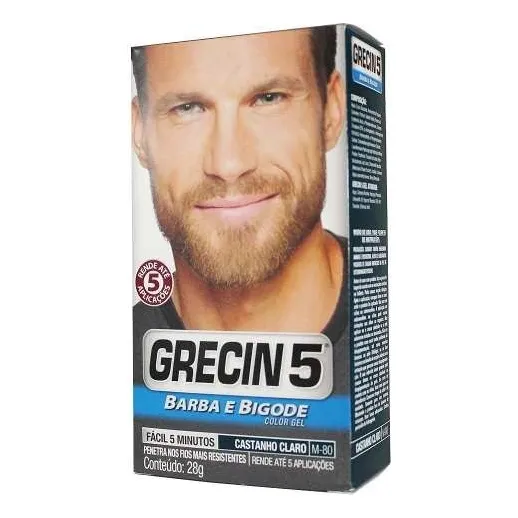 Gel Color Barba E Bigode Grecin 5 Masculino Elimina Grisalho Tom Castanho claro
